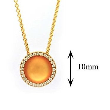 Halo Halo Orange MoonStone Yellow Gold Pendant.