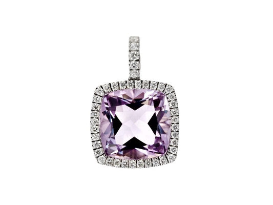 14K White Gold Pink Amethyst Cubic Zirconia Pendant With Chain.   #8241