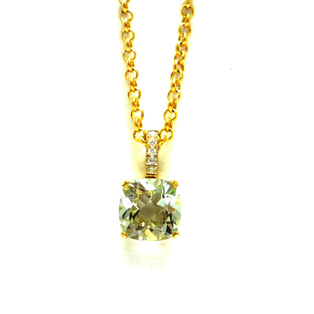 Green Amethyst Yellow Gold Pendant.