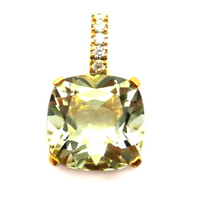 Green Amethyst Yellow Gold Pendant.