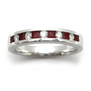 14K White Gold Ruby Cubic Zirconia Wedding Band.   #7619