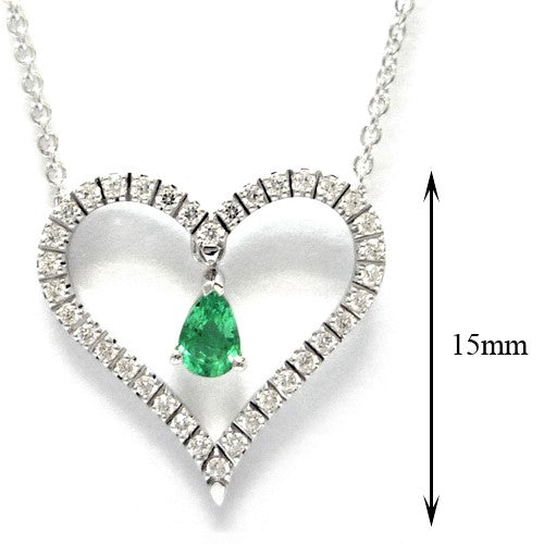 Emerald White Gold Heart Necklace.