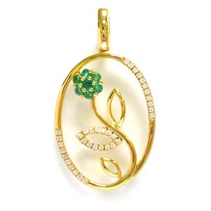 Emerald Flower Yellow Gold Pendant.