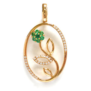 Emerald Flower Yellow Gold Pendant.