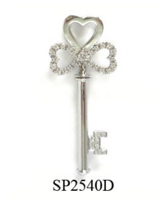 14K White Gold Cubic Zirconia Key Pendant With Chain. #2540