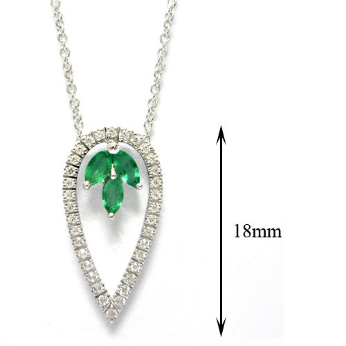 White Gold Pear Emerald Necklace.